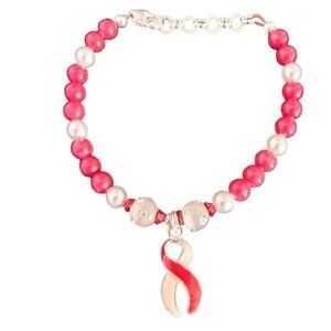 Red & Pearl Awareness Ribbon Bracelet #16